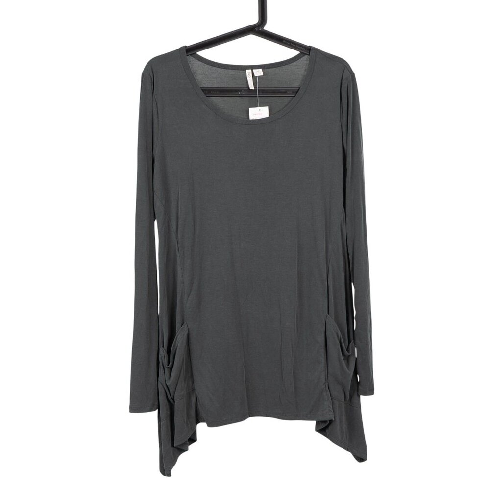 Cato Tunic Top M Womens NEW Green Asymmetrical Hem Long Sleeve Pocket Soft Modal